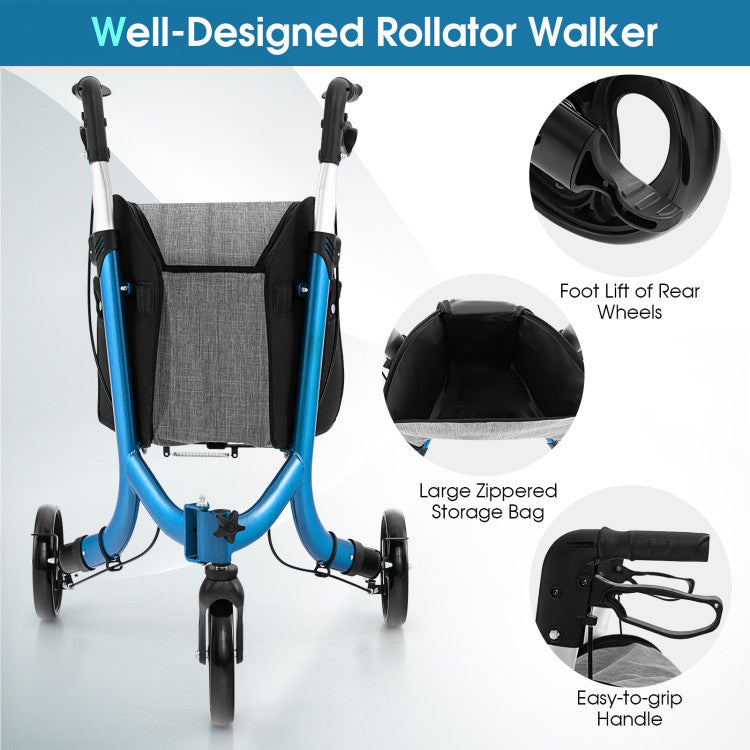 3-Wheel Upright Rolling Walker with Adjustable Handle and Removable Shopping Bag