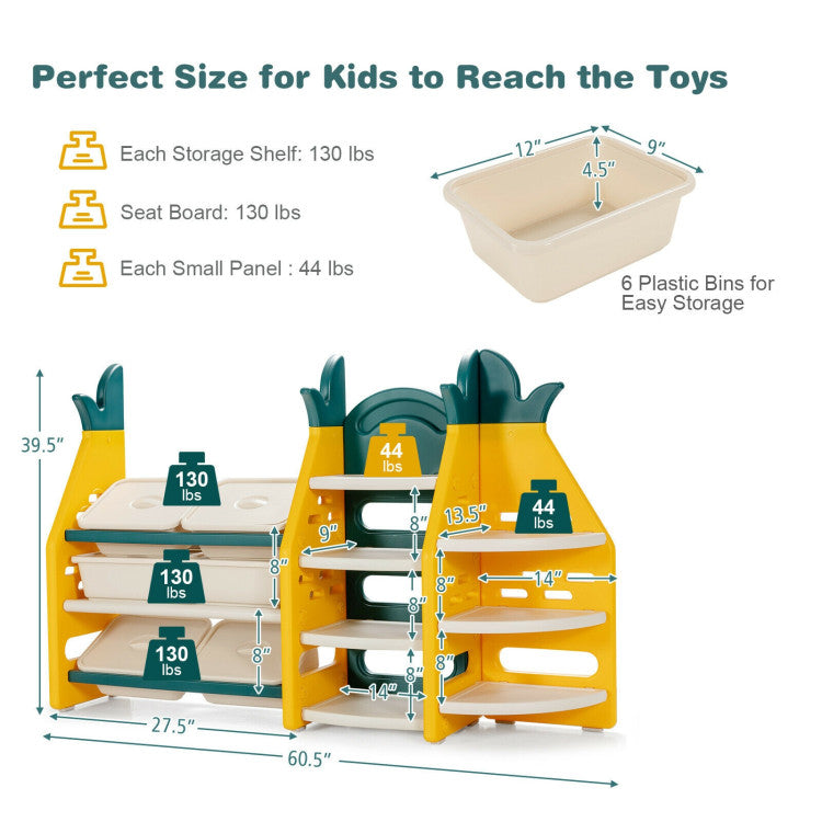 Hikidspace 3-in-1 Kids Toy Storage Organizer with ASTM and CPSIA Certificated