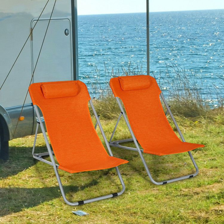 Hikidspace 3-level Adjustable Portable Beach Chair Set of 2 with Headrest