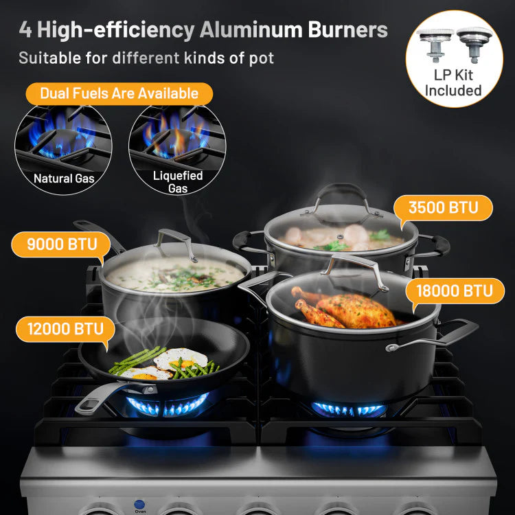 30 Inches 120V Natural Gas Range with 5 Burners Cooktop for Kitchen and Commercial