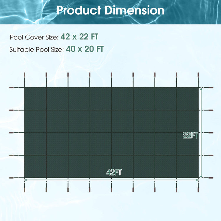 42 x 22 Feet Safety Pool Cover Fits 40 x 20 Feet Inground Swimming Pools with Accessories