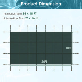 34 x 18 Feet Safety Pool Cover Fits 32 x16 Feet Inground Swimming Pools with Accessories