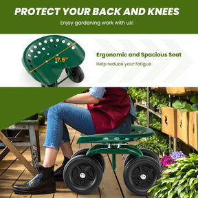 360° Swivel Garden Rolling Work seat with Adjustable Height