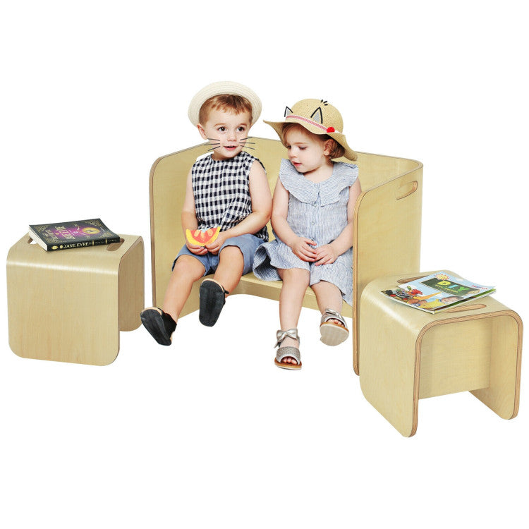 3 Pieces Kids Wooden Writing and Studying Table Chair Set with Storage Space