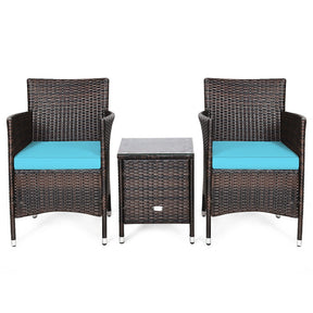 3 Pieces Rattan Coffee Table Chair Set Wicker Patio Conversation Set with Cushions