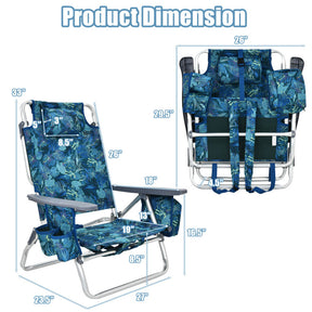 4-Pack 5 Adjustable Position Outdoor Folding Backpack Beach Reclining Chair with Pillow