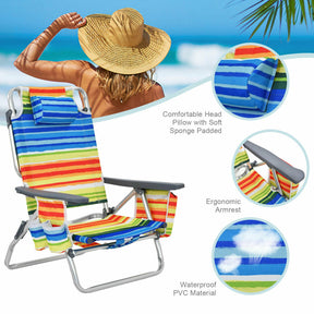 4-Pack 5 Adjustable Position Outdoor Folding Backpack Beach Reclining Chair with Pillow