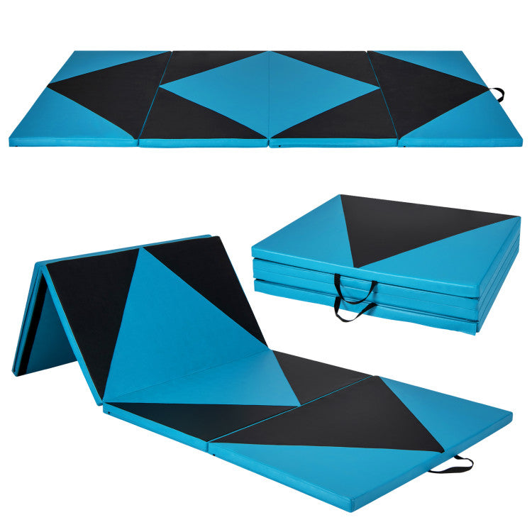 4-Panel PU Leather Folding Exercise Gym Mat with Hook and Loop Fasteners
