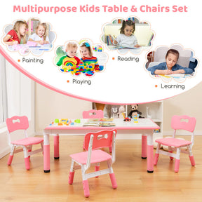 4-Person Adjustable Height Kids Table and Chairs Set for Bedroom and Kindergartens