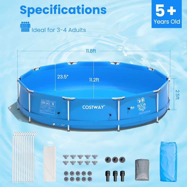 4-Person 12-Inch Round Above-Ground Swimming Pool with Pool Cover