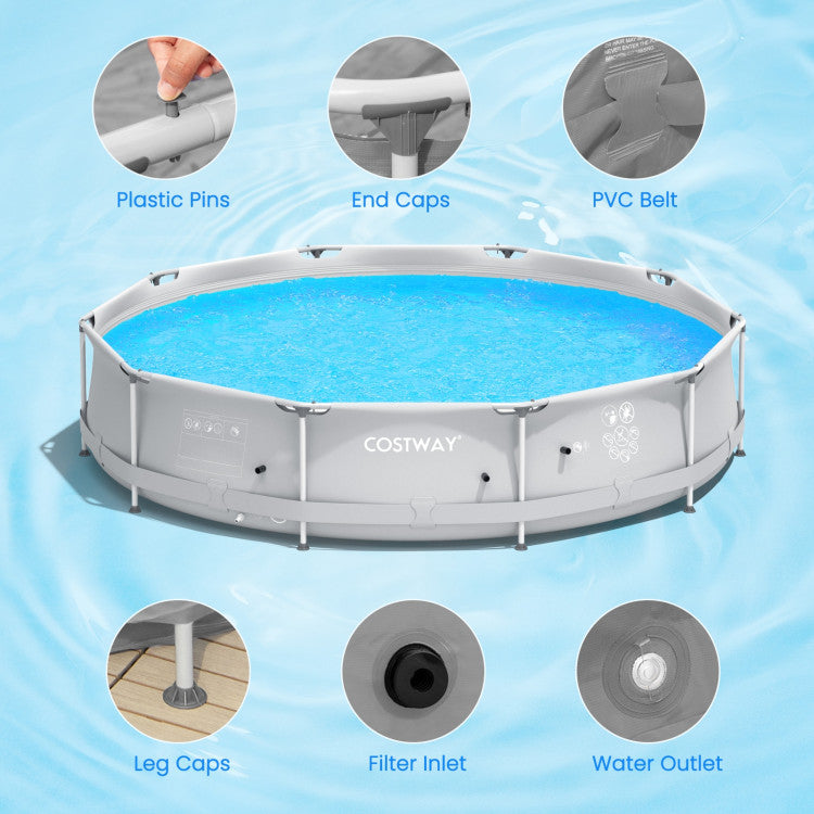 4-Person 12-Inch Round Above-Ground Swimming Pool with Pool Cover