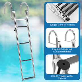 4-Step Pontoon Boat Ladder Folding Swimming Ladder for Poolside and Docks