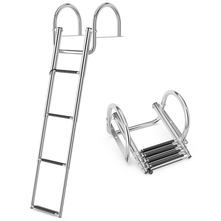 4-Step Pontoon Boat Ladder Folding Swimming Ladder for Poolside and Docks