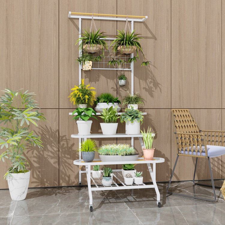 4-Tier Hanging Garden Plant Stand with Lockable Wheels