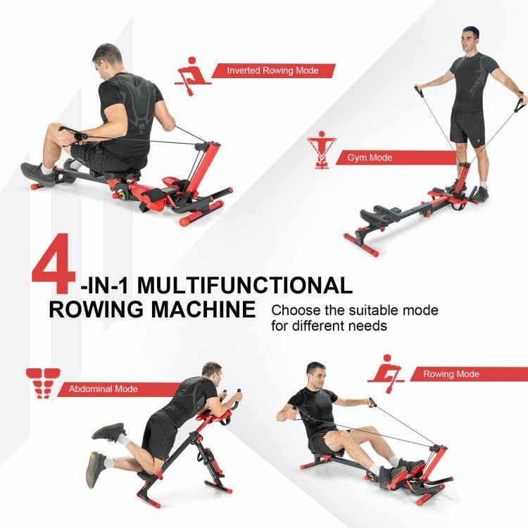 4-in-1 Folding Rowing Machine Workout with Adjustable Intensity & Angles for Home Gym
