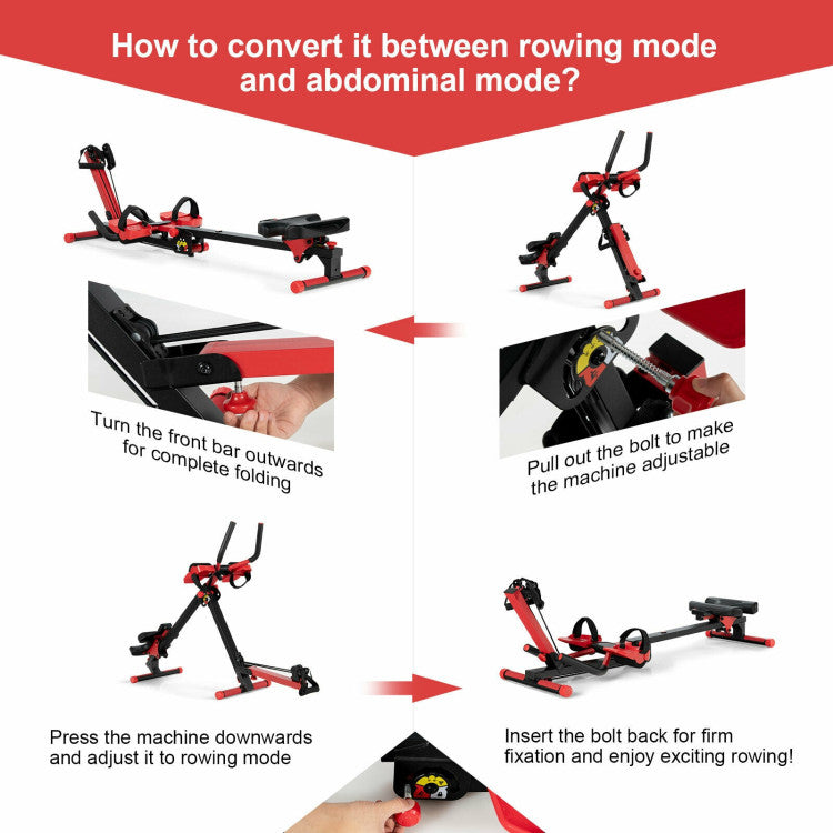 4-in-1 Folding Rowing Machine Workout with Adjustable Intensity & Angles for Home Gym