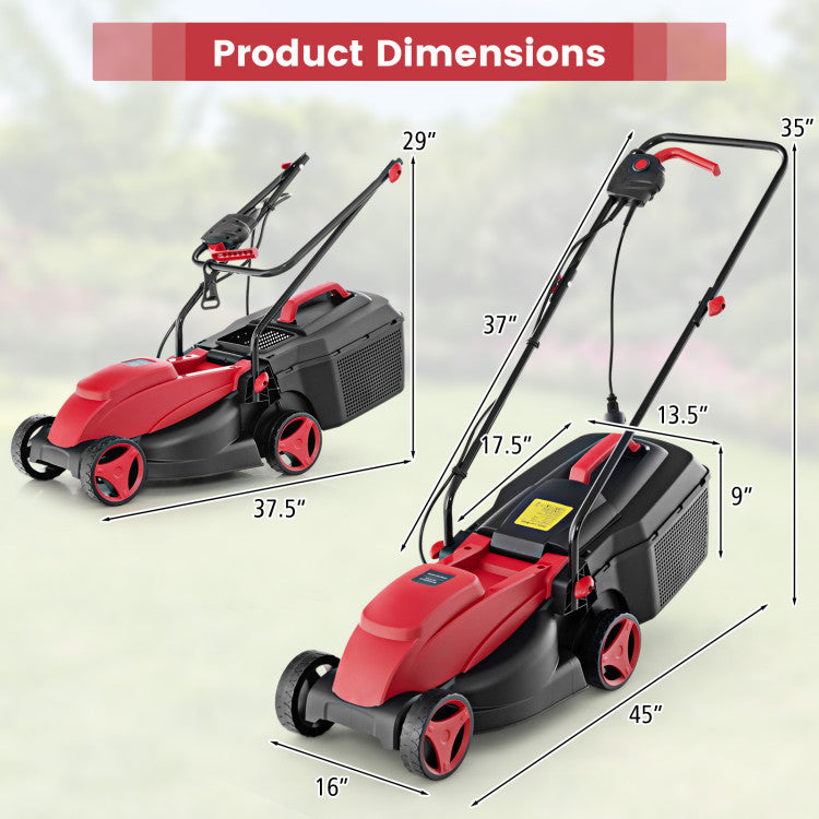 4015 Rpm Electric Corded Lawn Mower with Collection Box and 3 Adjustable Height
