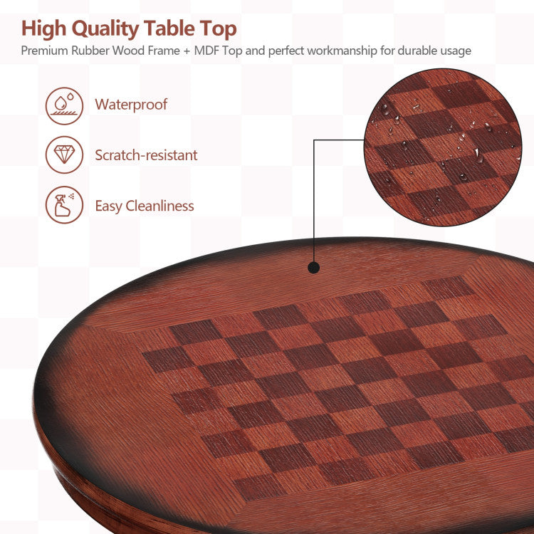 Hikidspace 42 Inch Wooden Round Pub Table Coffee Table with Chessboard