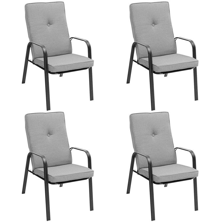 4 Patio Dining Stackable Chairs Set with High-Back Cushions