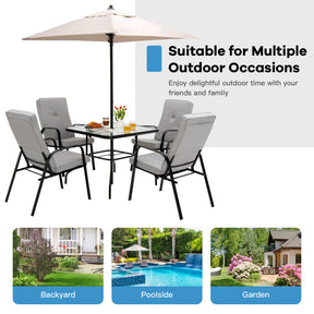 4 Patio Dining Stackable Chairs Set with High-Back Cushions