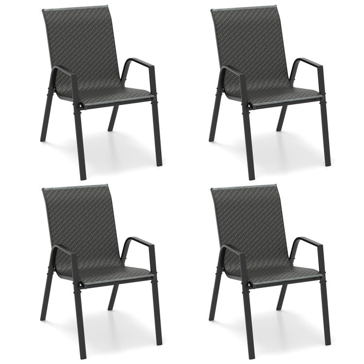 4 Piece Patio Rattan Dining Chairs with Wicker Woven Seat and Back for Backyard