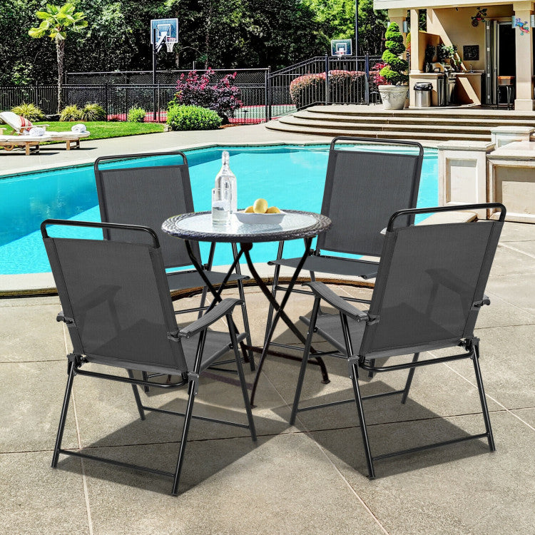 4 Pieces Patio Portable Outdoor Folding Chair with Armrest