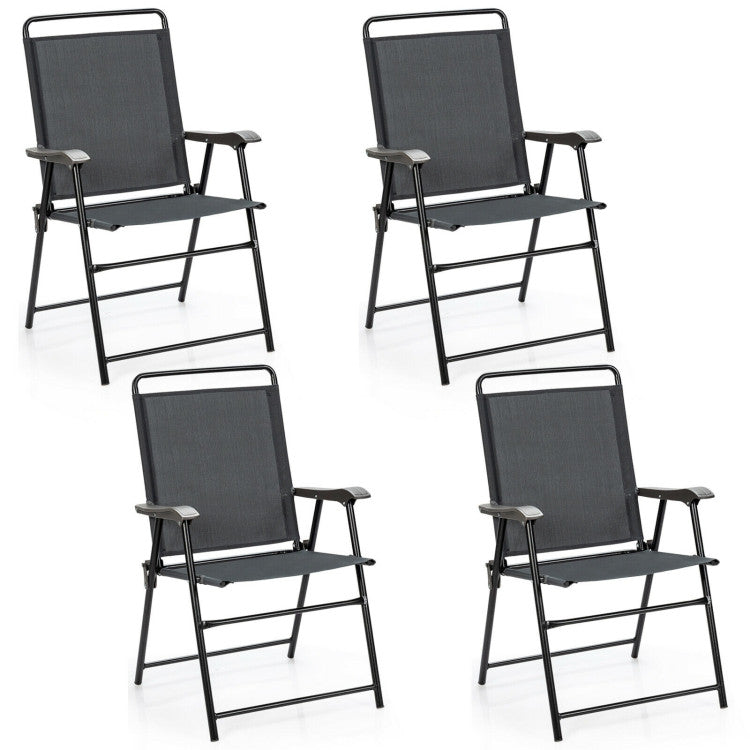 4 Pieces Patio Portable Outdoor Folding Chair with Armrest