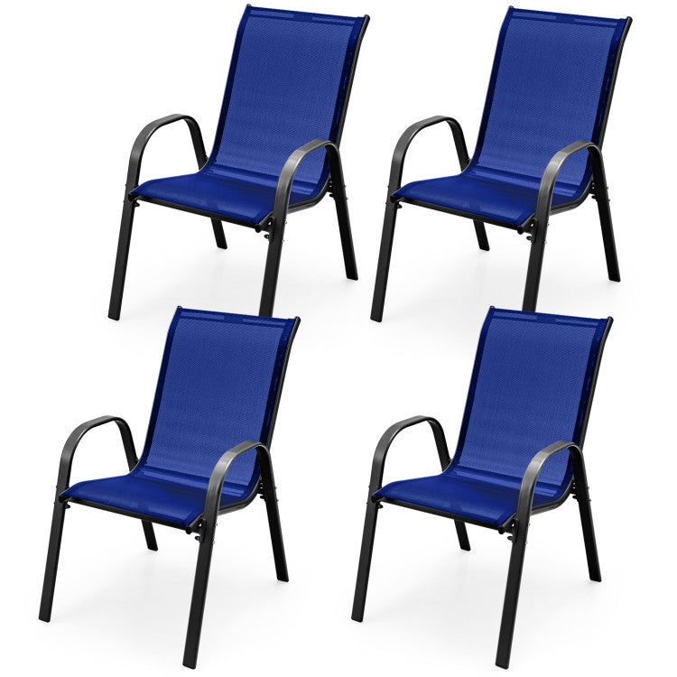 4 Pieces Stackable Outdoor Patio Dining Chairs Set with Armrests