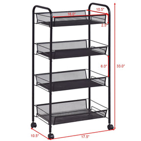 Hikidspace 4-Tier Storage Rack Trolley Cart with Rolling Wheels for Bar and Kitchen