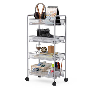 Hikidspace 4-Tier Storage Rack Trolley Cart with Rolling Wheels for Bar and Kitchen