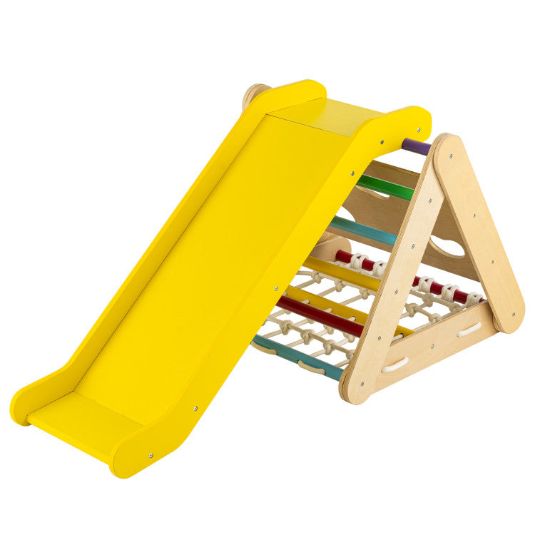 4 in 1 Triangle Kids Climber Toy with Sliding Board and Climbing Net