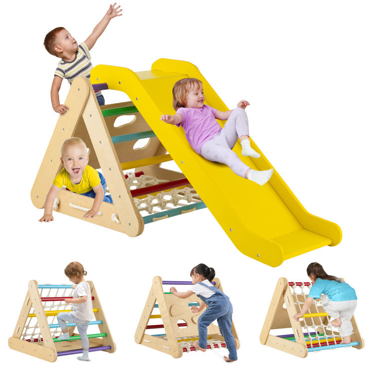 4 in 1 Triangle Kids Climber Toy with Sliding Board and Climbing Net