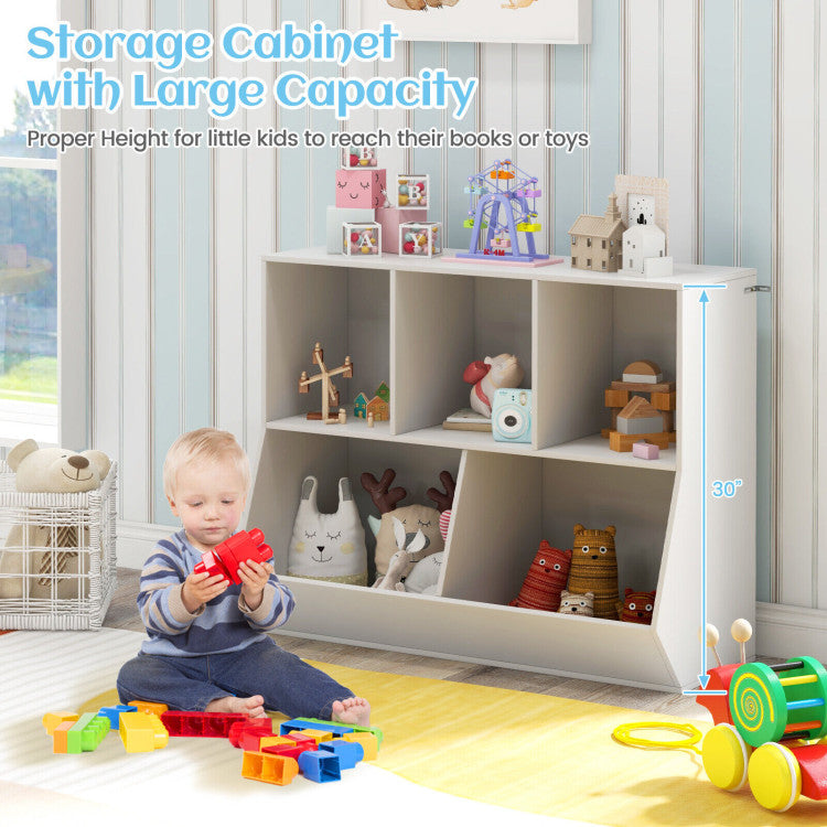 5-Cube Wooden Kids Toy Book Storage Organizer with Anti-Tipping Kits