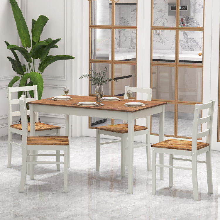 5-Piece Wooden Kitchen Dining Set with Rectangular Table and 4 Chairs