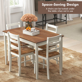 5-Piece Wooden Kitchen Dining Set with Rectangular Table and 4 Chairs
