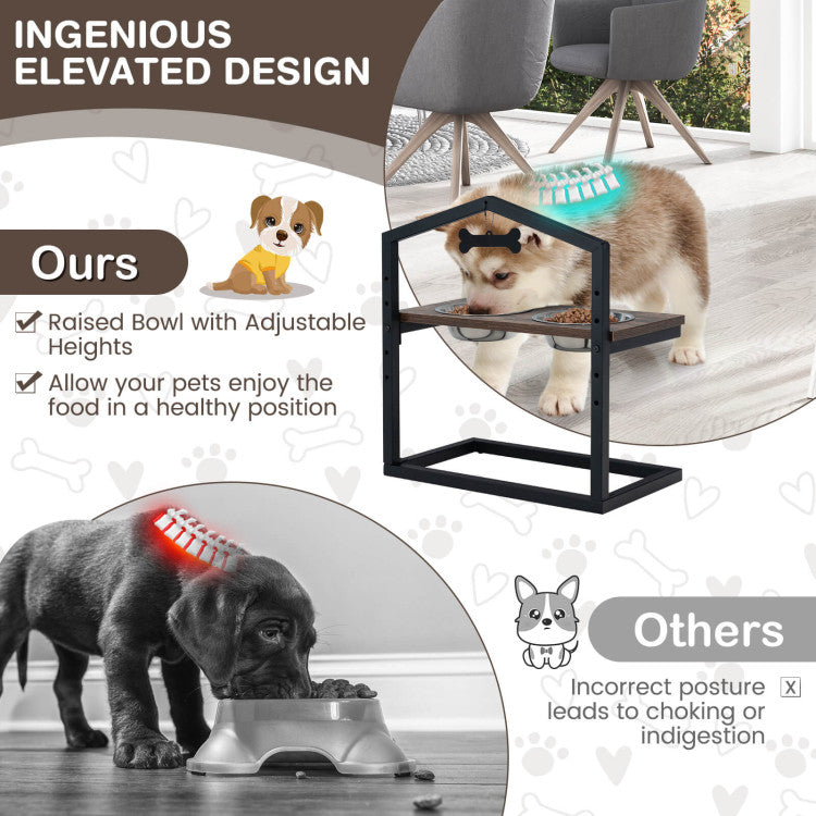 5 Heights Elevated Pet Feeder with 2 Detachable Stainless Steel Bowl