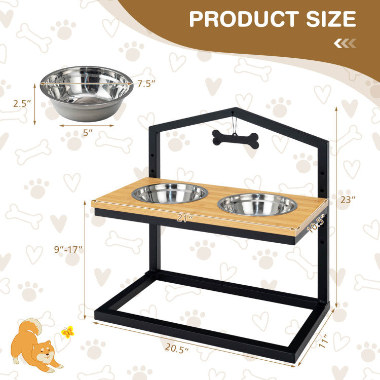 5 Heights Elevated Pet Feeder with 2 Detachable Stainless Steel Bowl