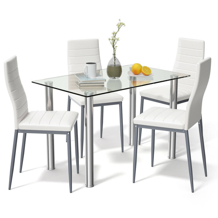 Hikidspace 5 Pieces Dining Set with 4 PVC Leather Chairs