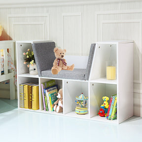 Hikidspace 6-Cubby Kid Storage Cabinet Bookcase with Cushion
