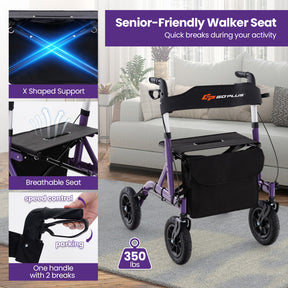 6-Level Adjustable Height Foldable Rolling Rollator Walker with Seat for Seniors
