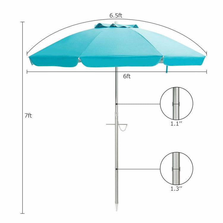 6.5 Feet Outdoor Beach Umbrella with Carry Bag without Weight Base