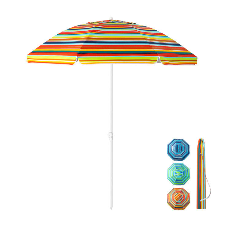 6.5 Feet Outdoor Patio Folding Beach Umbrella with Waterproof Polyester Fabric