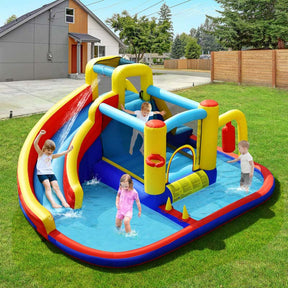 7-in-1 Curved Water Slide Inflatable Bounce Castle with 680W Blower