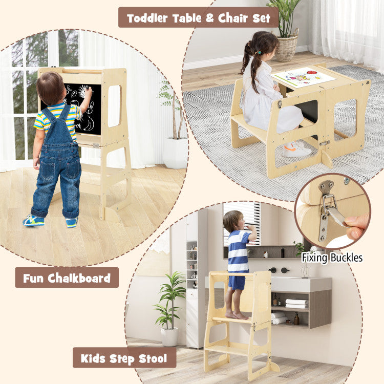 7-in-1 Toddler Climbing Toy Connected Foldable Table Chair Set with Adjustable Angles