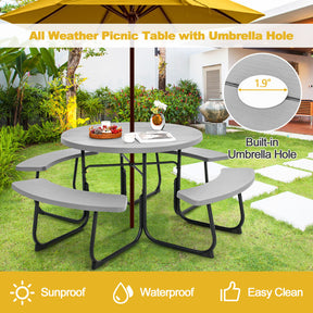 8-Person Outdoor Picnic Table and Bench Set with Umbrella Hole for Party and Picnic