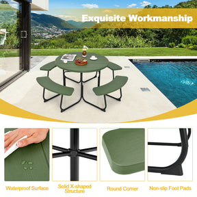 8-Person Outdoor Picnic Table and Bench Set with Umbrella Hole for Party and Picnic