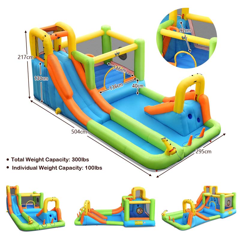 8-in-1 Inflatable Jumping Castle Water Slide Bounce House Without Blower