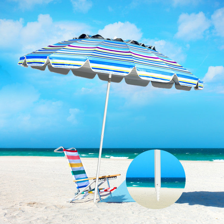 8 Feet Portable Beach Umbrella with Tilt Mechanism for Outdoor Camping Picnic