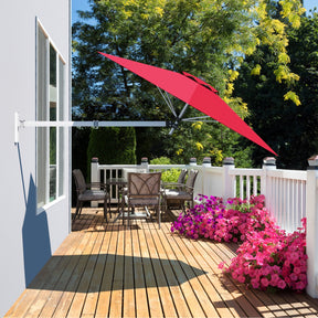 8 Feet Wall Mounted Patio Sunshade Umbrella Tilting Outdoor Umbrella with Adjustable Pole
