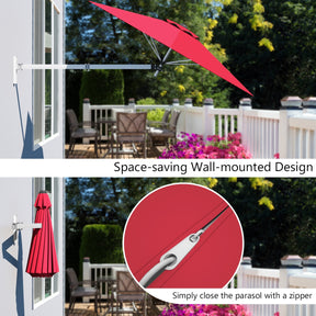 8 Feet Wall Mounted Patio Sunshade Umbrella Tilting Outdoor Umbrella with Adjustable Pole